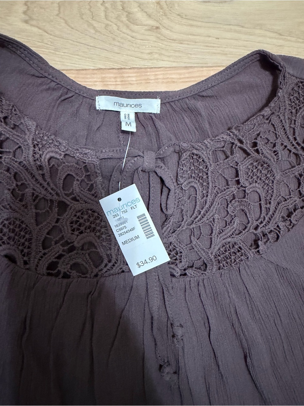 Maurices Crochet Yoke Peasant Top in Mauve